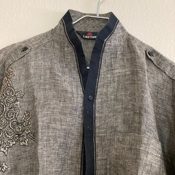 Men's black linen kurta/top - Picture 2 of 2